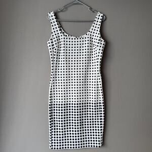 Karl Lagerfeld Dress sz 8‎ White Black Polka Dot Sleeveless pencil wiggle